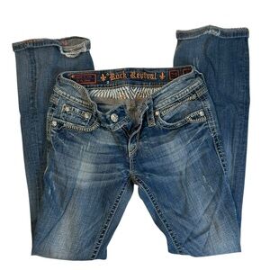 Rock Revival Alanis Bootcut Jeans Blue Distressed Stitch 28